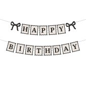 Banner Happy Birthday Bows, 100 cm, cream-black