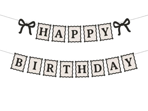 Banner Happy Birthday Bows, 100 cm, cream-black Banner Happy Birthday Bows, 100 cm, cream-black