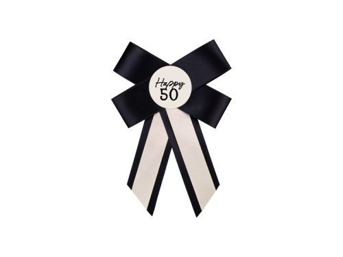 Rosette for 50th birthday, cream-black, 11x17 cm