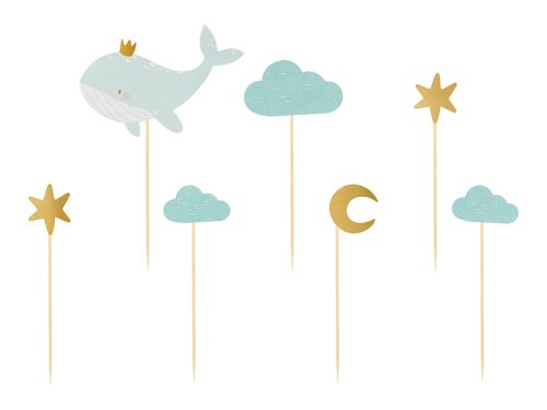 Cupcake toppers - Whale, 11-13.5 cm (1 pkt / 7 pc.) Cupcake toppers - Whale, 11-13.5 cm (1 pkt / 7 pc.)