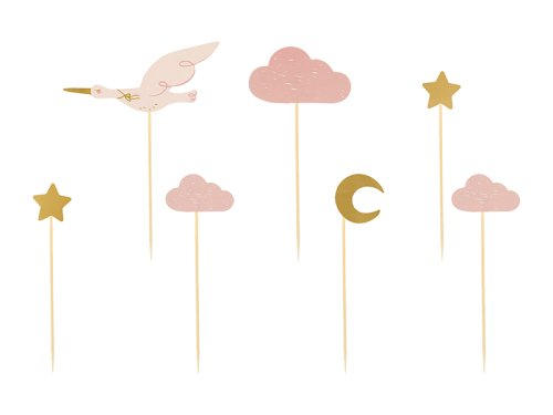 Cupcake toppers - Stork, 11-12 cm (1 pkt / 7 pc.) Cupcake toppers - Stork, 11-12 cm (1 pkt / 7 pc.)