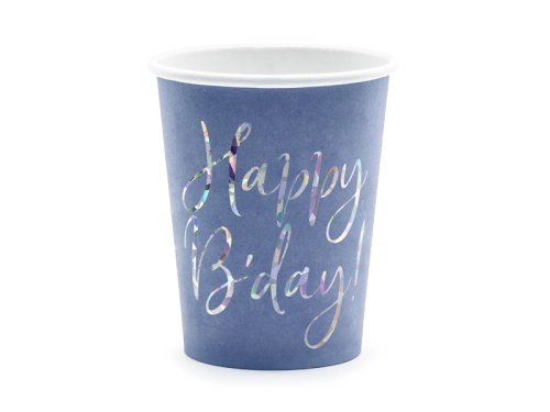 Cups Happy B'day!, navy blue, 220ml (1 pkt / 6 pc.) Cups Happy B'day!, navy blue, 220ml (1 pkt / 6 pc.)