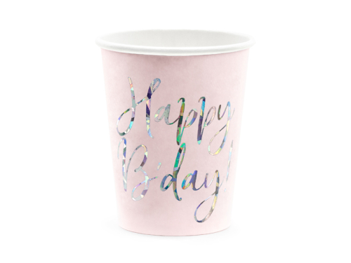 Cups Happy B'day!, light powder pink, 220ml (1 pkt / 6 pc.) Cups Happy B'day!, light powder pink, 220ml (1 pkt / 6 pc.)