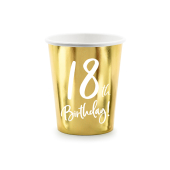 Paper cups 18th Birthday, gold, 220ml (1 pkt / 6 pc.)