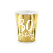 Paper cups 30th Birthday, gold, 220ml (1 pkt / 6 pc.)