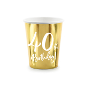 Paper cups 40th Birthday, gold, 220ml (1 pkt / 6 pc.)