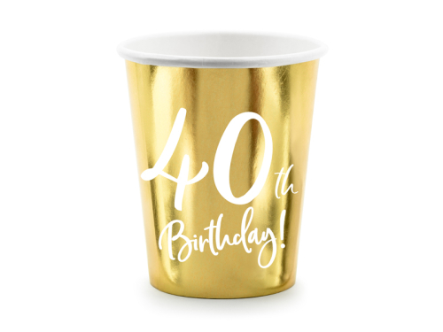Paper cups 40th Birthday, gold, 220ml (1 pkt / 6 pc.) Paper cups 40th Birthday, gold, 220ml (1 pkt / 6 pc.)