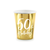 Paper cups 50th Birthday, gold, 220ml (1 pkt / 6 pc.)