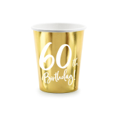 Paper cups 60th Birthday, gold, 220ml (1 pkt / 6 pc.)