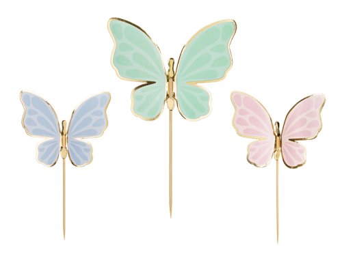 Cake toppers Butterflies, 9 x 6.5 cm, mix (1 pkt / 9 pc.)