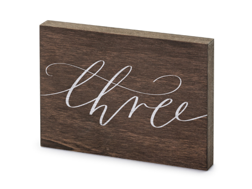 Wooden table number, ''Three'', 2x18x12.5 cm Wooden table number, ''Three'', 2x18x12.5 cm