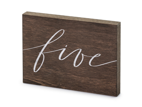 Wooden table number, ''Five'', 2x18x12.5 cm Wooden table number, ''Five'', 2x18x12.5 cm