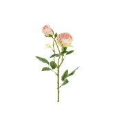 Artificial flower - Rose with two buds, 55 cm, light powder pink