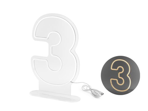 Neon LED - Digit '3', white, 50cm Neon LED - Digit '3', white, 50cm