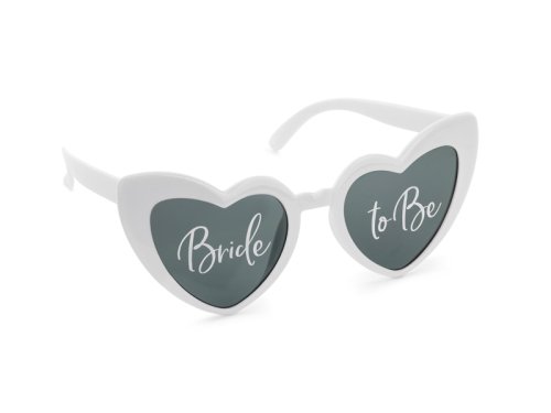 Heart-shaped glasses with ''Bride to Be'' inscription, white Heart-shaped glasses with ''Bride to Be'' inscription, white