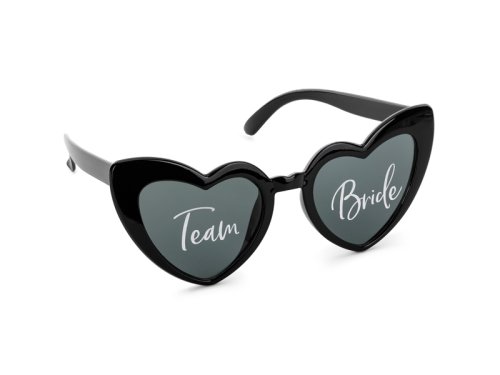 Heart-shaped glasses with ''Team Bride'' inscription, black Heart-shaped glasses with ''Team Bride'' inscription, black