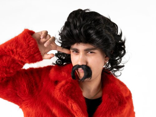 Wig, long hair and mustache, black Wig, long hair and mustache, black