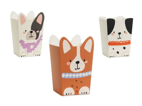 Popcorn boxes Dogs, 8.7x8.7 cm, mix (1 pkt / 6 pc.) Popcorn boxes Dogs, 8.7x8.7 cm, mix (1 pkt / 6 pc.)