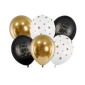 Balloons 30 cm, Happy New Year, mix (1 pkt / 6 pc.)