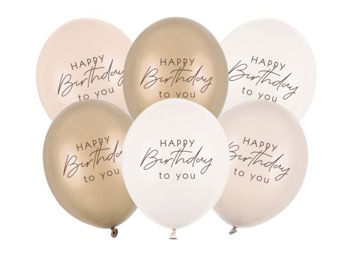 Balloons 30 cm, Happy Birthday, beige mix (1 pkt / 6 pc.) Balloons 30 cm, Happy Birthday, beige mix (1 pkt / 6 pc.)