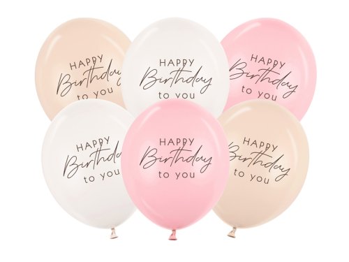 Balloons 30 cm, Happy Birthday, pink mix (1 pkt / 6 pc.) Balloons 30 cm, Happy Birthday, pink mix (1 pkt / 6 pc.)