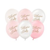 Balloons 30 cm, Welcome Baby, pink mix (1 pkt / 6 pc.)