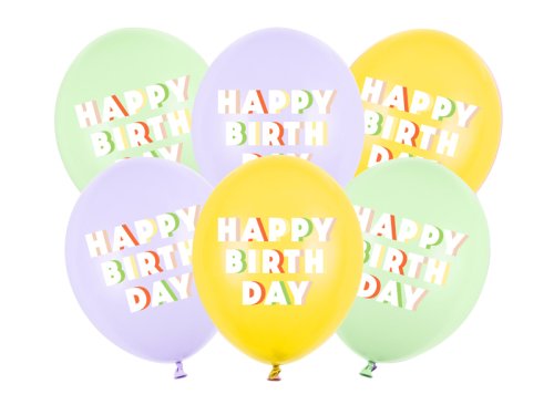 Balloons 30 cm, Happy Birthday, mix (1 pkt / 6 pc.) Balloons 30 cm, Happy Birthday, mix (1 pkt / 6 pc.)