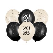 Balloons 30 cm, Happy New Year 2026, Pastel Mix (1 pkt / 6 pc.)