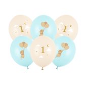 Balloons 30 cm, Mice with number 1, Light Blue (1 pkt / 6 pc.)