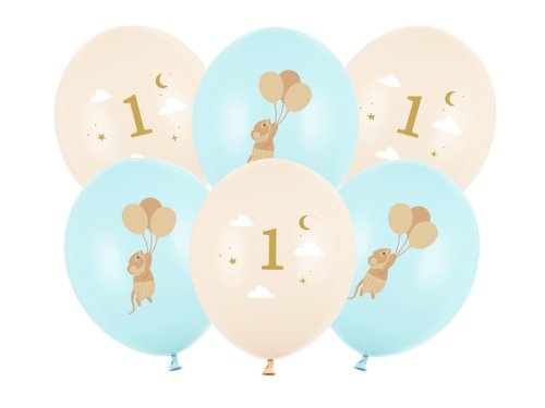 Balloons 30 cm, Mice with number 1, Light Blue (1 pkt / 6 pc.) Balloons 30 cm, Mice with number 1, Light Blue (1 pkt / 6 pc.)