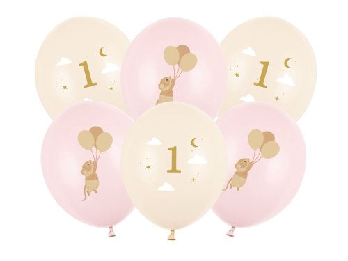 Balloons 30 cm, Mice with number 1, Pale Pink (1 pkt / 6 pc.) Balloons 30 cm, Mice with number 1, Pale Pink (1 pkt / 6 pc.)