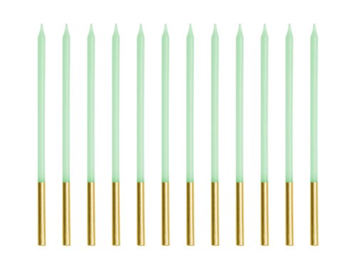 Plain birthday candles, light green, 14 cm (1 pkt / 12 pc.)