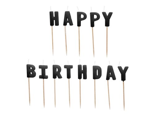 Happy Birthday birthday candles, 2.5 cm, black (1 pkt / 13 pc.) Happy Birthday birthday candles, 2.5 cm, black (1 pkt / 13 pc.)