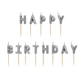 Birthday candles Happy Birthday, 2.5 cm, silver (1 pkt / 13 pc.)
