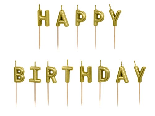 Birthday candles Happy Birthday, 2.5 cm, gold (1 pkt / 13 pc.) Birthday candles Happy Birthday, 2.5 cm, gold (1 pkt / 13 pc.)