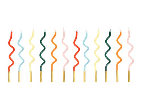 Birthday candles curl Rainbow, 14 cm, mix (1 pkt / 12 pc.)
