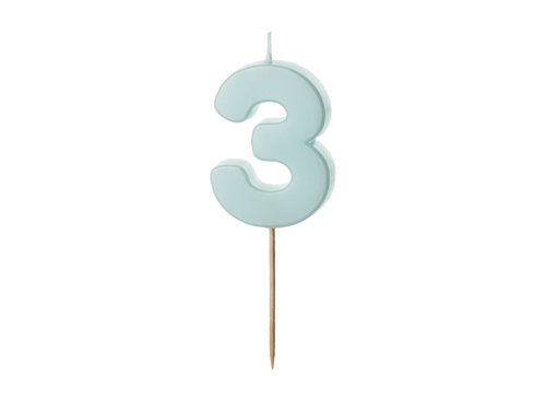 Birthday candle Numeral 3, light blue, size 5.5 cm Birthday candle Numeral 3, light blue, size 5.5 cm