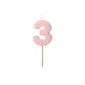 Birthday candle Number 3, light pink, 5.5 cm
