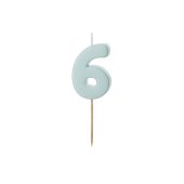 Birthday candle Numeral 6, light blue, size 5.5 cm