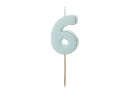 Birthday candle Numeral 6, light blue, size 5.5 cm Birthday candle Numeral 6, light blue, size 5.5 cm