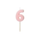 Birthday candle Number 6, light pink, 5.5 cm