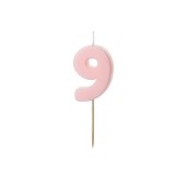 Birthday candle Number 9, light pink, 5.5 cm