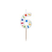 Birthday Candle Number '6', white confetti, 5.5cm