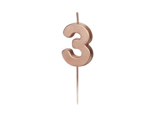 Birthday Candle Number 3, rose gold, 4.5cm Birthday Candle Number 3, rose gold, 4.5cm