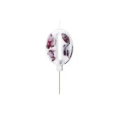 Birthday Candle Number '0', White with Flower Petals, 8 cm