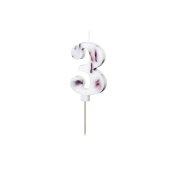 Birthday Candle Number '3', White with Flower Petals, 8 cm
