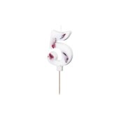 Birthday Candle Number '5', White with Flower Petals, 8 cm