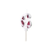 Birthday Candle Number '6', White with Flower Petals, 8 cm
