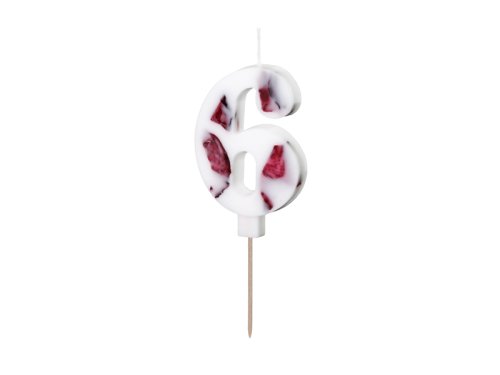 Birthday Candle Number '6', White with Flower Petals, 8 cm Birthday Candle Number '6', White with Flower Petals, 8 cm