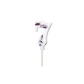 Birthday Candle Number '7', White with Flower Petals, 8 cm
